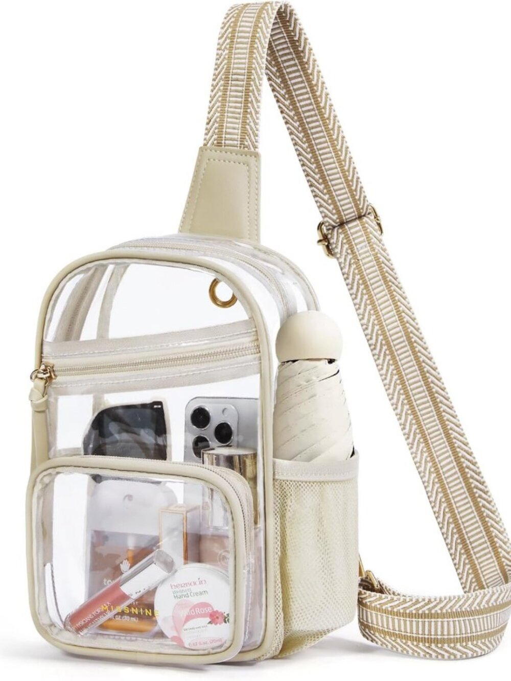 Clear Stadium Event Bag | Sling Fanny Pack Crossbody Purse with Mesh Pocket